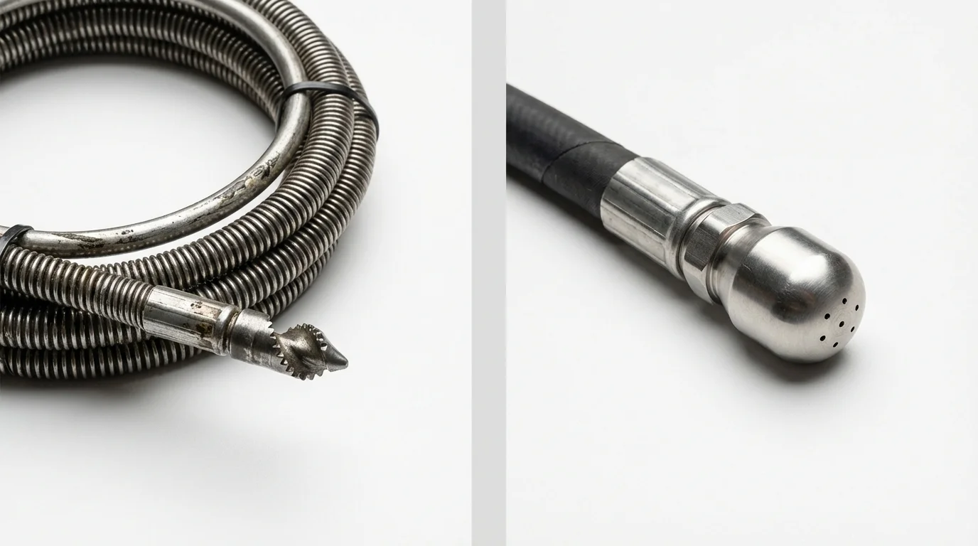 Drain snake cable and hydro jetting nozzle used for drain cleaning in Gibson City, IL