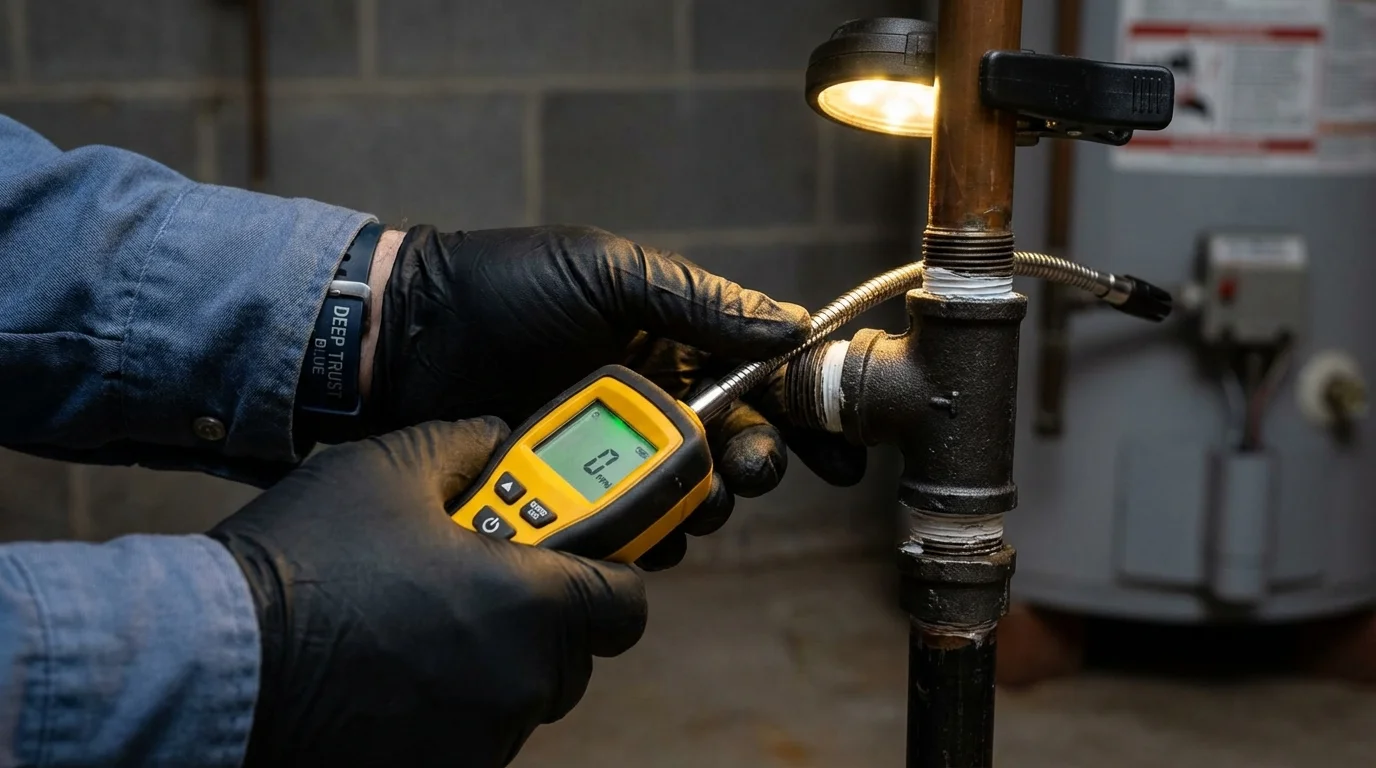 Gas leak detection with electronic sniffer by Johns Plumbing LLC in Gibson City